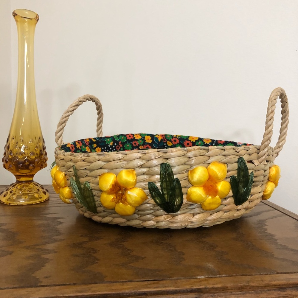 Vintage Floral Wicker Basket